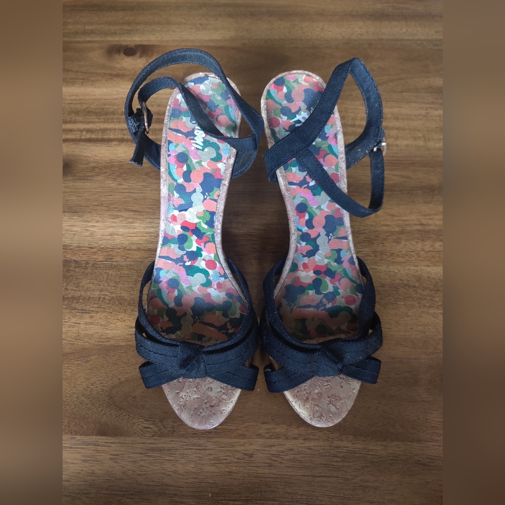 Women's Black Sandals with Bow Detail